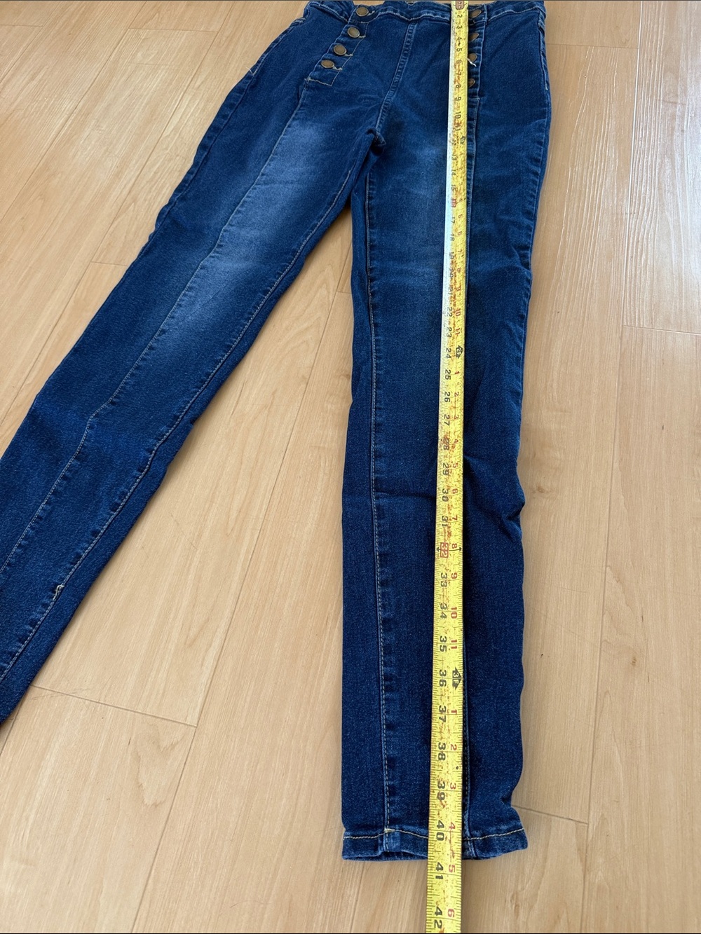 WOMENS HIGH WAIST BUTTON FRONT DARK WASH SKINNY JEANS SIZE 29 EVERYDAY STYLE - Picture 8 of 12